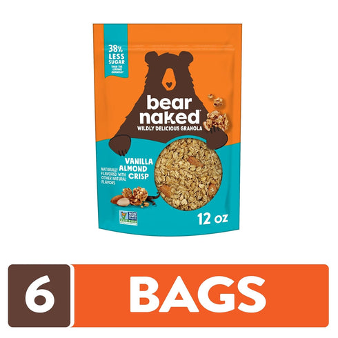 Kellogg's (Pack 12) Bear Naked Granola Cereal, Whole Grain Granola, Breakfast Snacks, Vanilla Almond Crisp