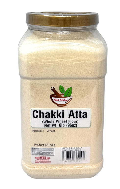 DESI KITCHEN AUTHENTIC INDIAN PRODUCTS Desi Kitchen Chakki Atta (Whole Wheat Flour) ~ 6lbs (96oz) 2.72kg PET