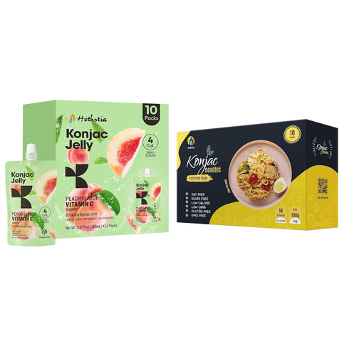 Hethstia Konjac Noodle Fettuccine 10 Pack and Konjac Jelly Peach Flavor Drinkable