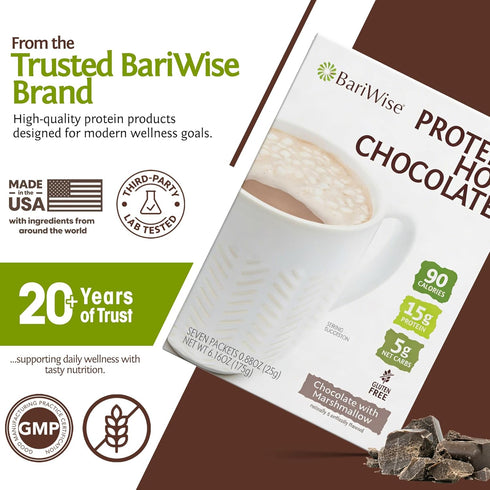 (7ct) BariWise Protein Hot Chocolate with Marshmallows, Hot Cocoa, Low Sugar, Low Carb, Keto Friendly & Gluten Free