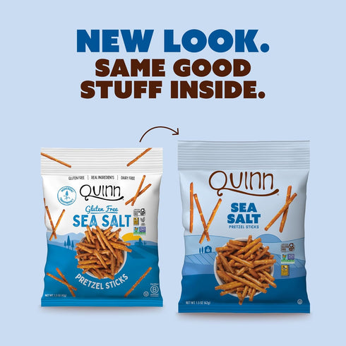 1.5 Oz (Pack 14) Quinn Gluten Free Sea Salt Pretzel Sticks - Whole Grain, Made with Real Ingredients, Whole Grain