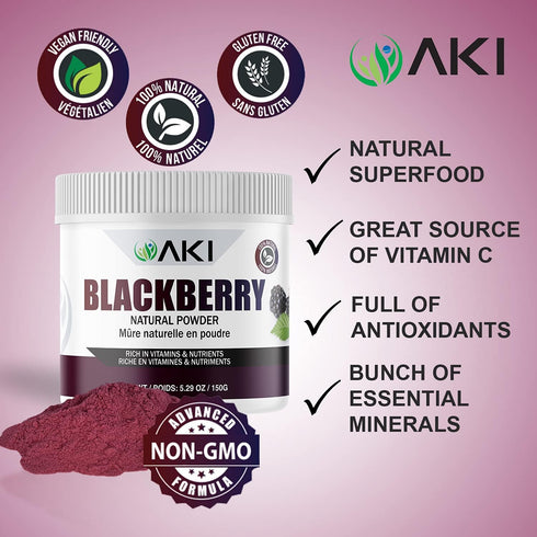 AKI BlackBerry Powder, Nutrient-Rich, Vitamin C, Sugar-Free, Vegan-Friendly for Baking, Flavoring, Smoothie, Yogurt,