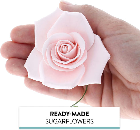 3 Inch 3 Count Global Sugar Art Peace Rose Sugar Cake Flowers, Pink Wired, by Chef Alan Tetreault