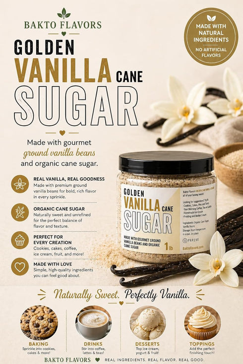 1-pound Bakto Flavors Golden Vanilla Cane Sugar, Jar