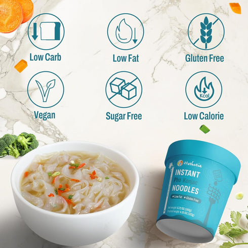 16 Packs Hethstia Konjac Noodle Soup Cups, Instant Shirataki Noodles Rice, Low-Carb, Low-Calorie, Keto & Vegan