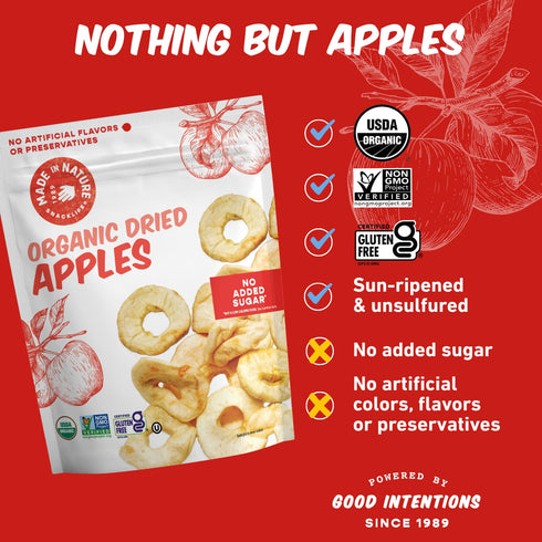 3 (Pack 6) Made In Nature Organic Dried Apple Rings, Ounce of Vegan Snack, Non-GMO, Unsulfured, Gluten Free, Kosher