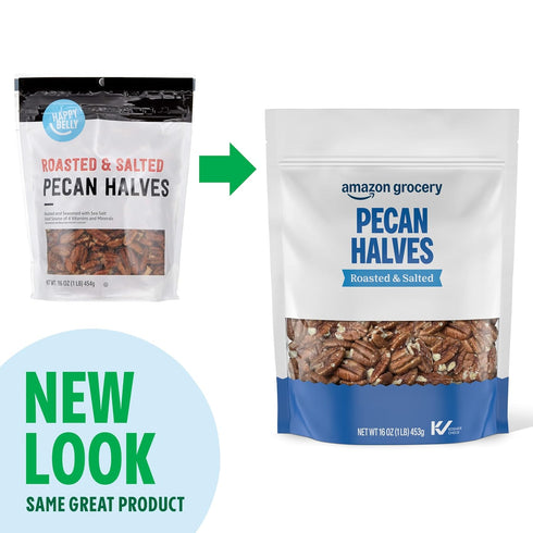 16 Oz Packaging Amazon Grocery, Pecan Halves, Roasted & Salted, (Previously Happy Belly, May Vary)