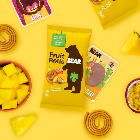 36 0.7 (Pack 18) BEAR Real Fruit Snack Rolls - Gluten Free, Vegan, and Non-GMO - Tropical Rolls, Healthy School