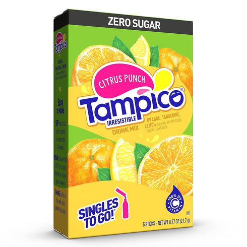 Packets, 100% 6 Count (Pack 3) SINGLES TO GO! Tampico Drink Mix Citrus Punch, Zero Sugar, Low Calorie, DV of Vitamin C
