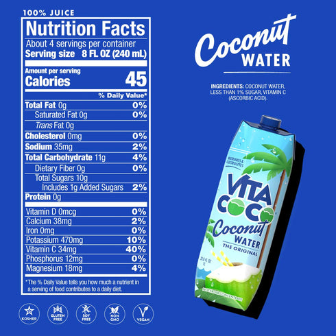 33.8 Oz Vita Coco Coconut Water, Pure, Fl