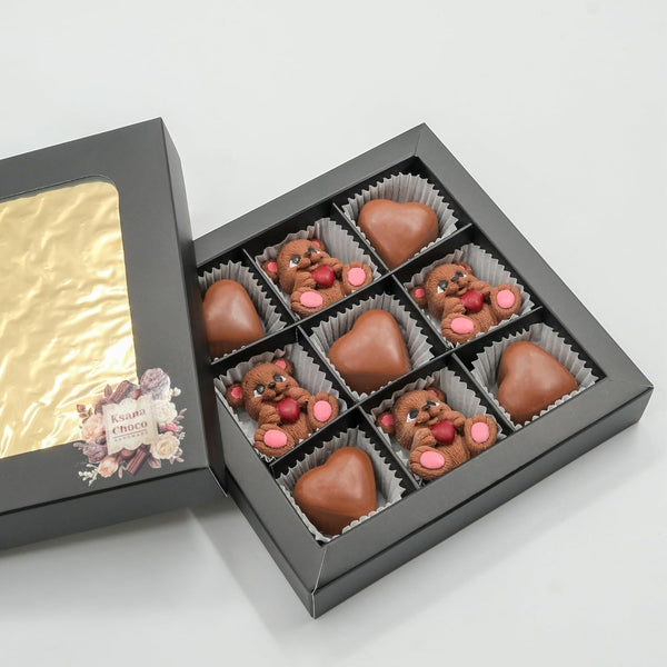 Ksana Choco Handmade Ksana Handmade Belgian Chocolate Gift Box 9 pcs Bear & Heart Shapes
