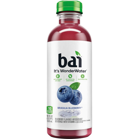 18 12 Pack Bai Antioxidant Infused Water Beverage, Brasilia Blueberry, with Vitamin C and No Artificial Sweeteners