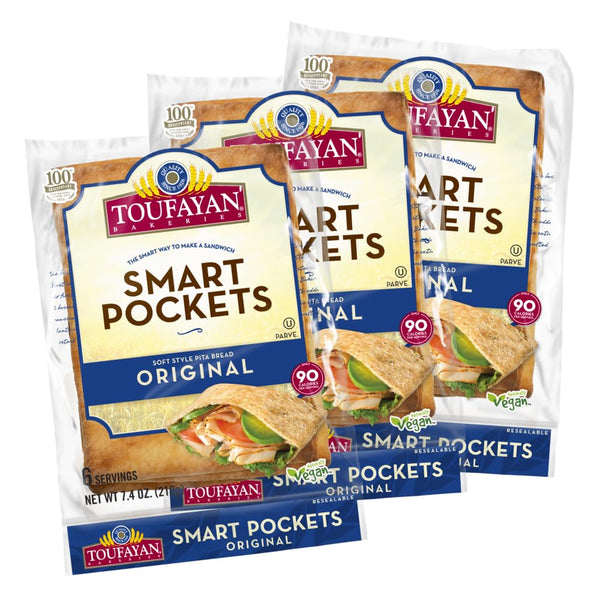 Toufayan Original Smart Pockets Pita Bread | Pre-Cut & Scored Sandwich Pockets