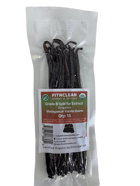 15 5"-7" Organic Split Madagascar Vanilla Beans Grade B| For Extract by FITNCLEAN VANILLA| Bourbon NON-GMO Pods