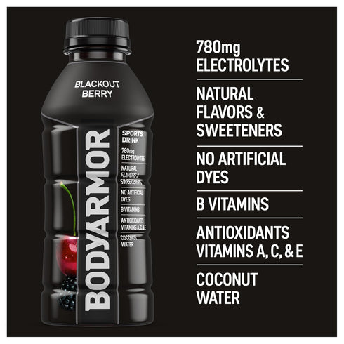 Potassium-Packed 16 Oz (Pack 12) BODYARMOR Sports Drink Sports Beverage, Blackout Berry, Coconut Water Hydration