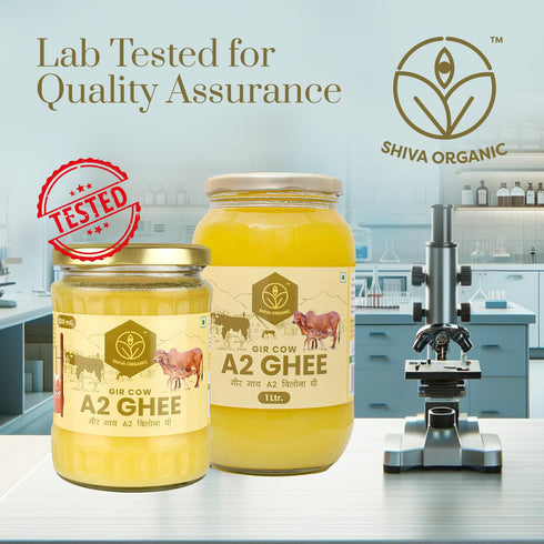 A2 16.9 Fl.Oz (500ml) Shiva Organic Desi Gir Cow Ghee | Bilona Method | Organic Grass-Fed | Pure Desi Ghee