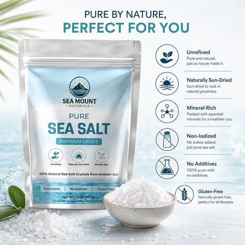 2 lb Pure Sea Salt, Coarse Grain, | Ideal For Salt Grinder Refills I Unrefined & Mineral Rich - SeaMount Naturals