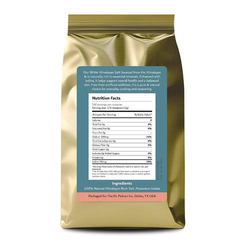 30% 100% (2 LBs) Pacific Pelican Iodized Lite White Himalayan Salt | Less Sodium | Fine Grain, Unrefined, Pure Rock
