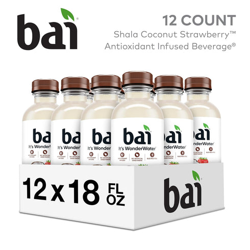 18 12 Pack Bai Antioxidant Infused Water Beverage, Shala Coconut Strawberry, with Vitamin C and No Artificial