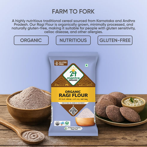 24 Mantra Organic (500 (Pack 1)) Ragi Flour/Finger Millet/Nachni Flour - Chemical Free & Pesticides Free | Naturally