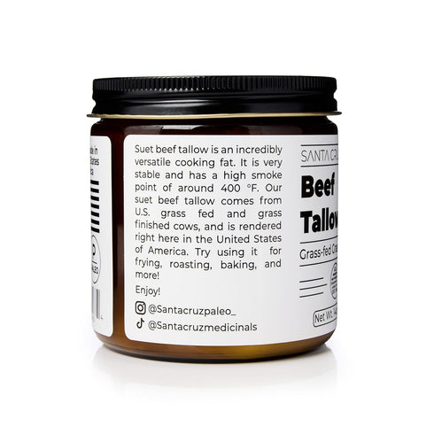 100% B1, 14 Oz Santa Cruz Paleo Beef Tallow for Skin Care & Cooking, Grass Fed and Finished, Gluten Free, Keto, Sugar