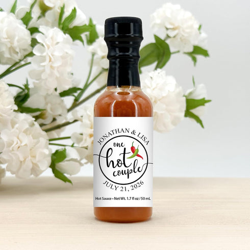 Best Day Ever Spot 1.7oz (Set 12) One Hot Couple Sauce Gifts, Mini Bottles, Wedding Favors, Custom, Labels