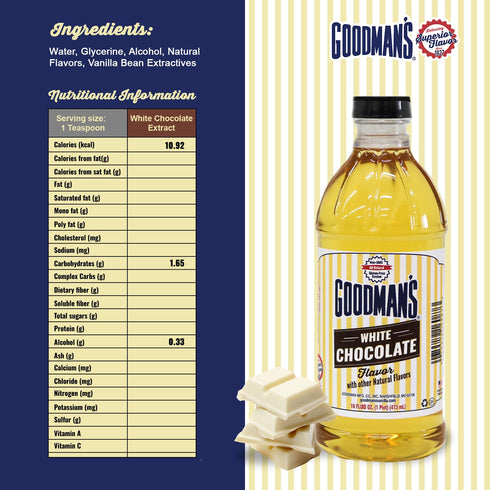 (16oz Goodman's White Chocolate Flavor - Gluten-Free, Non-GMO, Kosher - For Keto and Plant-Based Recipes - Ideal