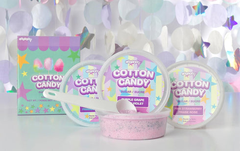 iscream Fruity Favorites Cotton Candy Floss Sugar Assortment in Purple Grape, Blue Raspberry and Pink Strawberry