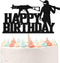 PUBG Happy Birthday Cake Toppers - Video Game Themed Birthday Party Decorations Picks for Kids Black Glitter