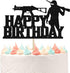PUBG Happy Birthday Cake Toppers - Video Game Themed Birthday Party Decorations Picks for Kids Black Glitter