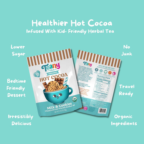 6 Teany Tea Organic Milk & Cookies Hot Cocoa - Everyday Hot Cocoa, Delicious, Kid Friendly, Tea Infused, Bedtime