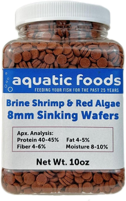 Aquatic Foods Inc. 8mm 1/3" 10oz - Brine Shrimp & Red Algae Color Enhancing Sinking Wafers for Shrimp, Snails, Crabs