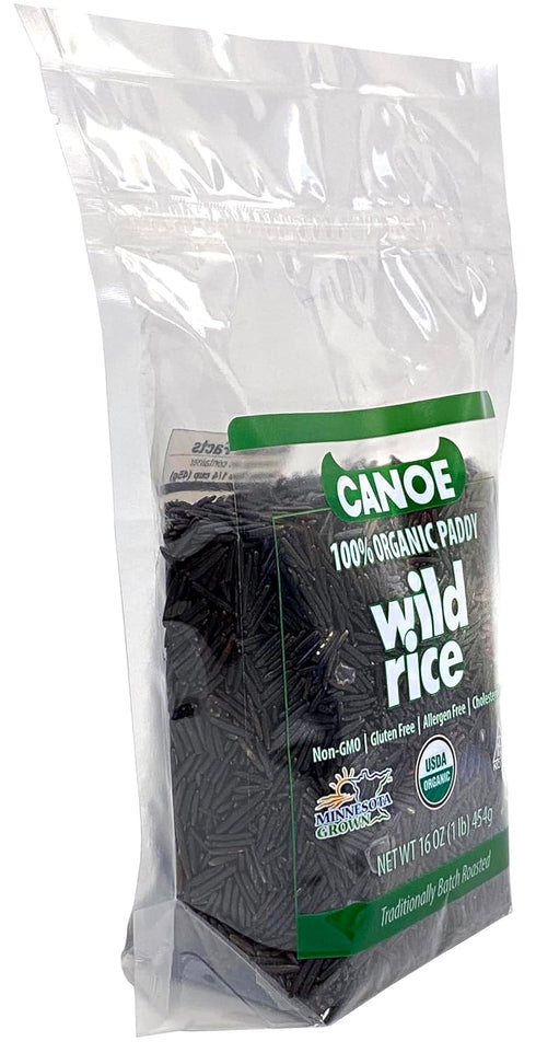 100% 1 lb Canoe Organic Whole Grain Wild Rice, Minnesota Harvested