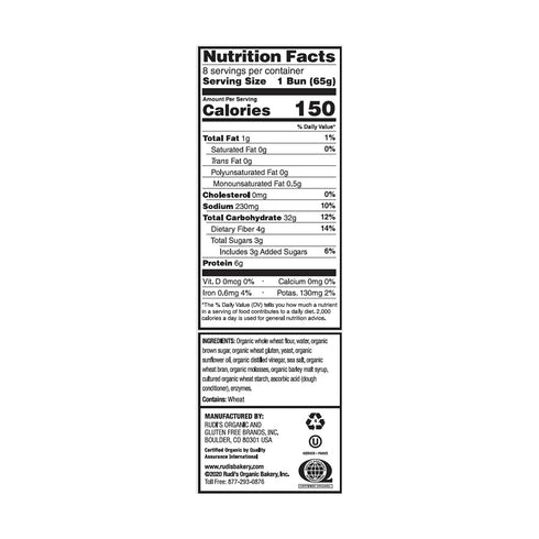 Rudis 8 Count (Frozen) Rudi's Organic Wheat Hamburger Buns