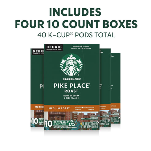40 Starbucks K-Cup Coffee Pods, Medium Roast Hot or Iced Coffee, Pike Place Roast, Keurig Pods