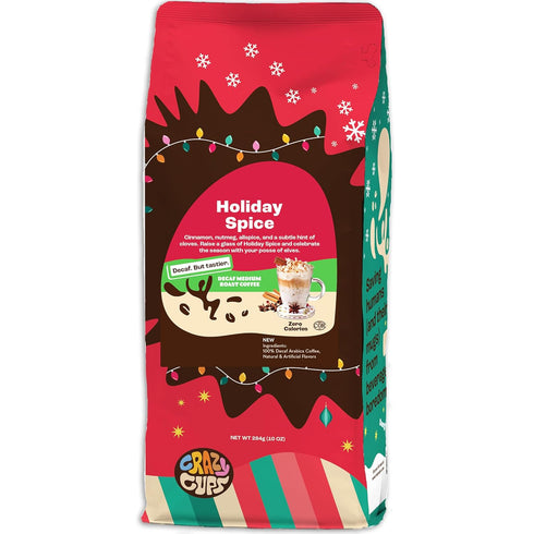 Crazy Cups Flavored Ground Decaf Holiday Coffee, Decaffeinated Holiday Spice Coffee in