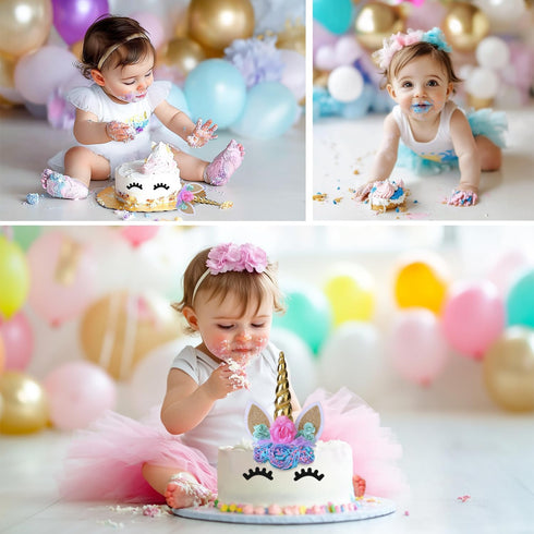 Unicorn Cake Topper, Handmade Party Decoration Supplies with Gold Horn for Birthday, Baby Shower, Wedding