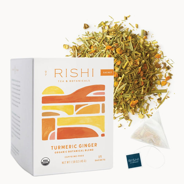 Rishi Tea Turmeric Ginger Herbal Tea - Organic Sachet Bags, Caffeine Free