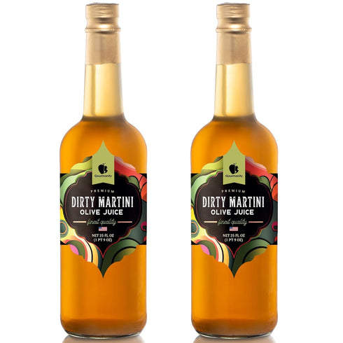 25oz (Pack 2) Gourmanity Olive Juice for Dirty Martinis, Premium Olive Brine an Ideal Martini Mix, Classic Cocktail