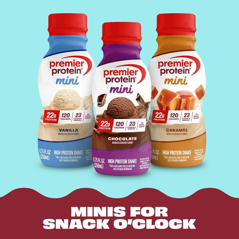 22g 120 8.75 oz, 12 Pack Premier Protein Shake MINIs, Chocolate, Protein, Calories, No Added Sugar, fl