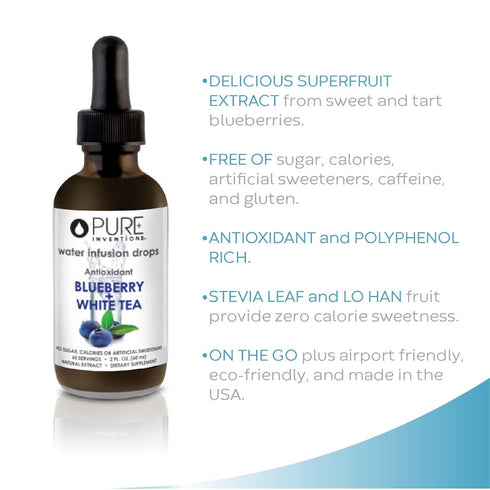 Immunity -60 Pure Inventions - Blueberry & White Tea Water Infusion Drops - Antioxidants & Electrolytes - Health