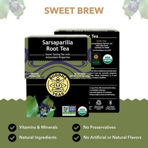 Organic Sarsaparilla Root Tea by Buddha Teas - Herbal Tea, 18 Tea Bags, Caffeine Free