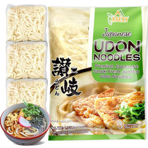 APEXY Japanese Style Fresh Udon Noodles, Authentic Sanuki Jumbo Chewy Noodles, Quick &