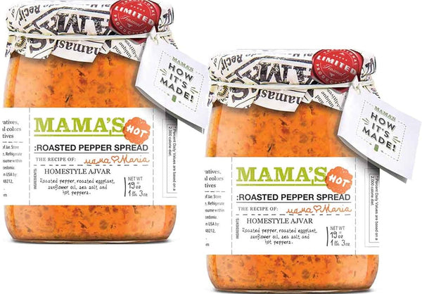 Mama's Mamas Home style Roasted Pepper Red Ajvar Spread, Two 19 oz. Jars