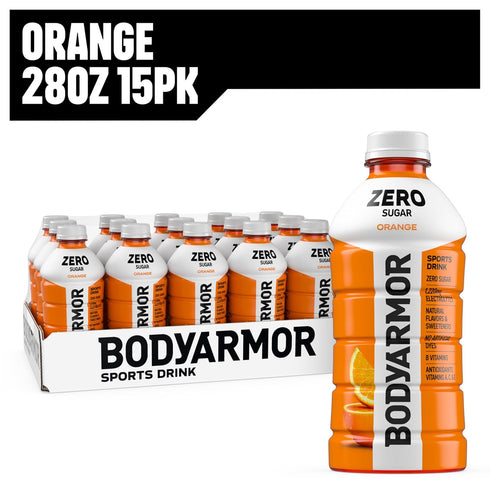 28 Oz (15 Pack), BODYARMOR ZERO Sugar Orange Electrolyte Drink, Natural Flavors, Fl Bottles B Vitamins & Antioxidants