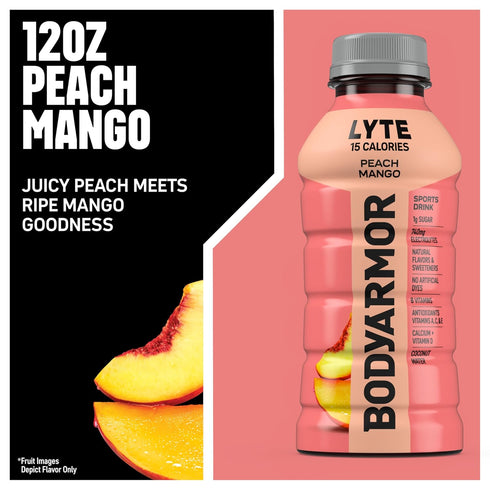 15 12 Oz (8 Pack), BODYARMOR LYTE, Peach Mango, Electrolyte Drink, Calories, Fl Bottles Coconut Water Sports Drink