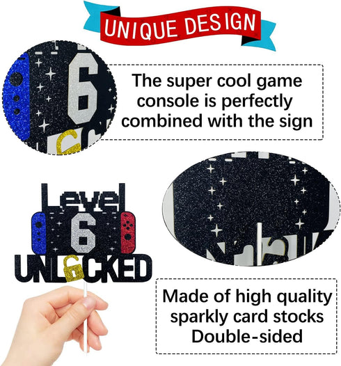 Happy 6th Birthday Cake Topper, Level 6 Unlocked for Kids, Boys & Girls Birthday Party Decoration