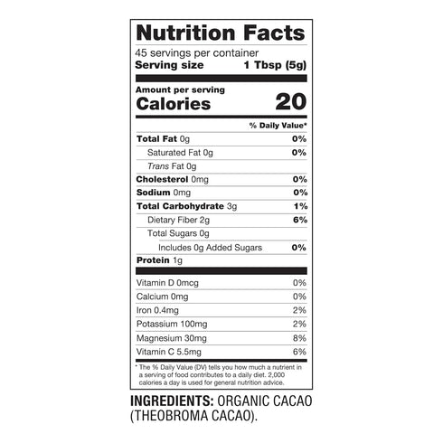 8 oz Plant Junkie Organic Cacao Powder, - Unsweetened, Rich Dark Chocolate Taste, Certified Non GMO, Gluten Free