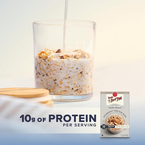 4-2.12 oz Packets Bob's Red Mill Whole Grain Vanilla Almond Overnight Protein Oats