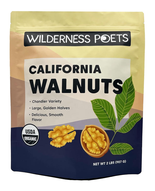 Wilderness Poets California Walnuts - Organic, Raw, Chandler Heirloom Variety - Golden,